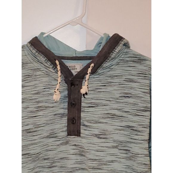 Free Planet Men's Hooded Sweater Shirt Pullover 1/4 Button Front Size L - Picture 4 of 10